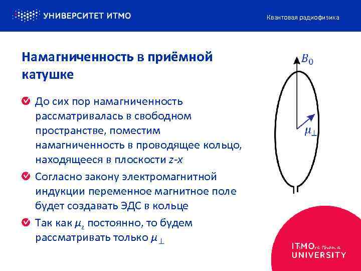 Квантовая радиофизика Намагниченность в приёмной катушке До сих пор намагниченность рассматривалась в свободном пространстве,