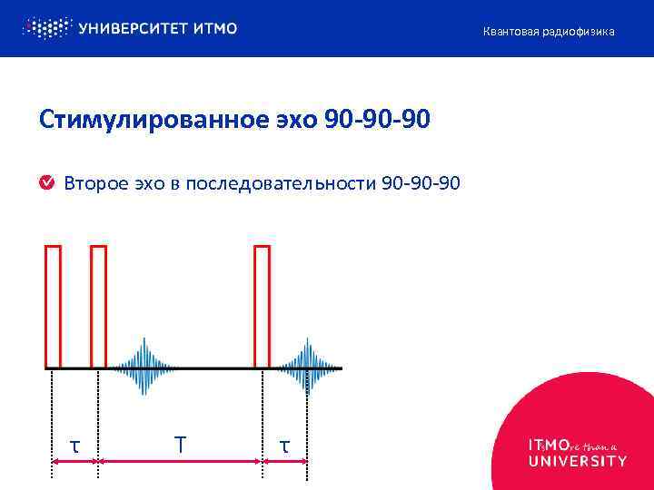 Квантовая радиофизика Стимулированное эхо 90 -90 -90 Второе эхо в последовательности 90 -90 -90