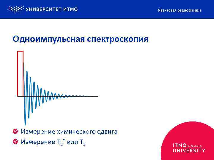 Квантовая радиофизика Одноимпульсная спектроскопия Измерение химического сдвига Измерение T 2* или T 2 