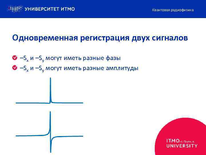 Квантовая радиофизика Одновременная регистрация двух сигналов –Sx и –Sy могут иметь разные фазы –Sx