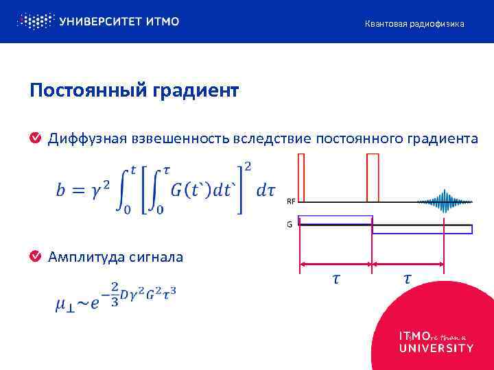 Квантовая радиофизика Постоянный градиент Диффузная взвешенность вследствие постоянного градиента Амплитуда сигнала 