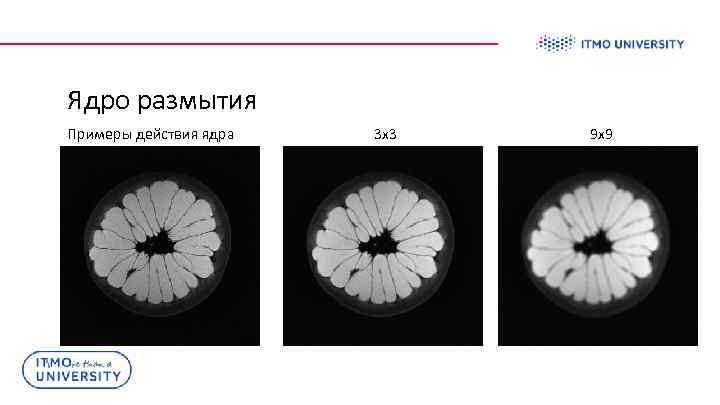 Ядро размытия Примеры действия ядра 3 х3 9 х9 