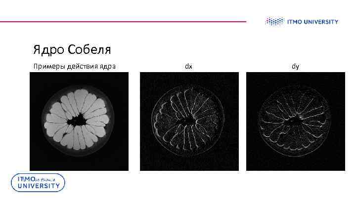 Ядро Собеля Примеры действия ядра dx dy 