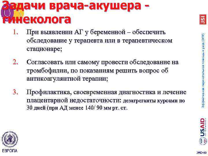 1. При выявлении АГ у беременной – обеспечить обследование у терапевта или в терапевтическом