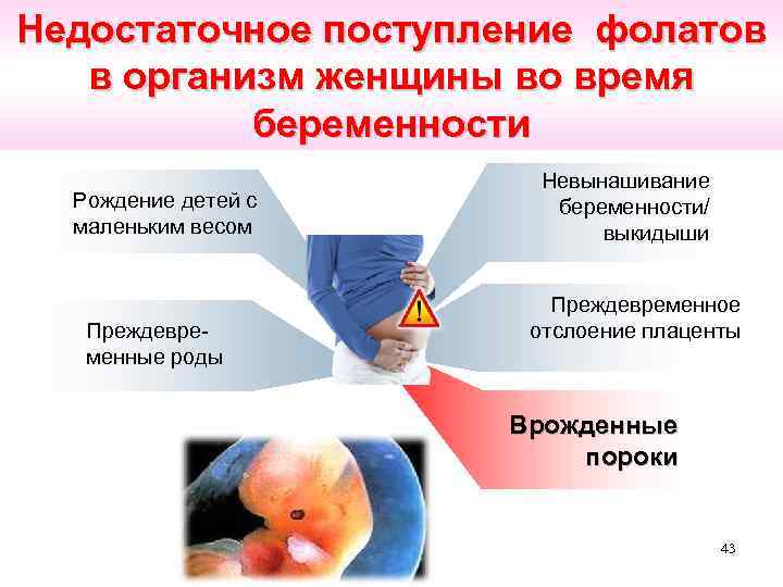 Недостаточное поступление фолатов в организм женщины во время беременности Рождение детей с маленьким весом