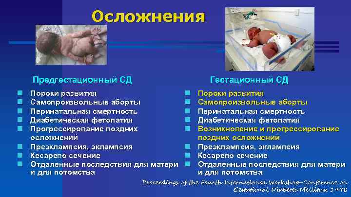 Осложнения Предгестационный СД n n n Гестационный СД Пороки развития Самопроизвольные аборты Перинатальная смертность