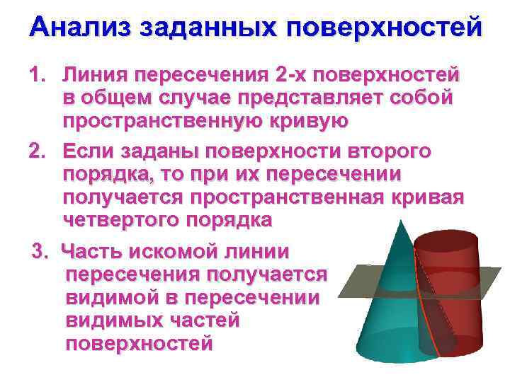 Анализ заданных поверхностей 1. Линия пересечения 2 -х поверхностей в общем случае представляет собой