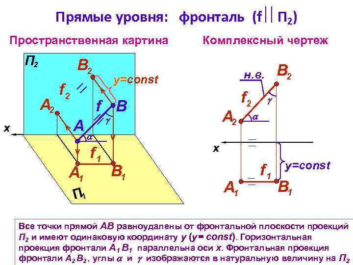 Прямые уровня: фронталь (f П 2) Пространственная картина В 2 А 2 x f