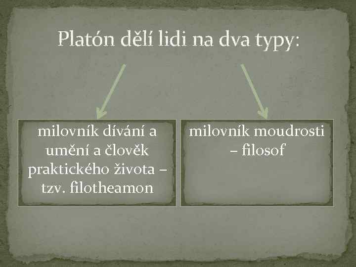 Platón dělí lidi na dva typy: milovník dívání a umění a člověk praktického života