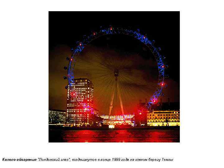 Колесо обозрения "Лондонский глаз", воздвигнутое в конце 1999 года на южном берегу Темзы 