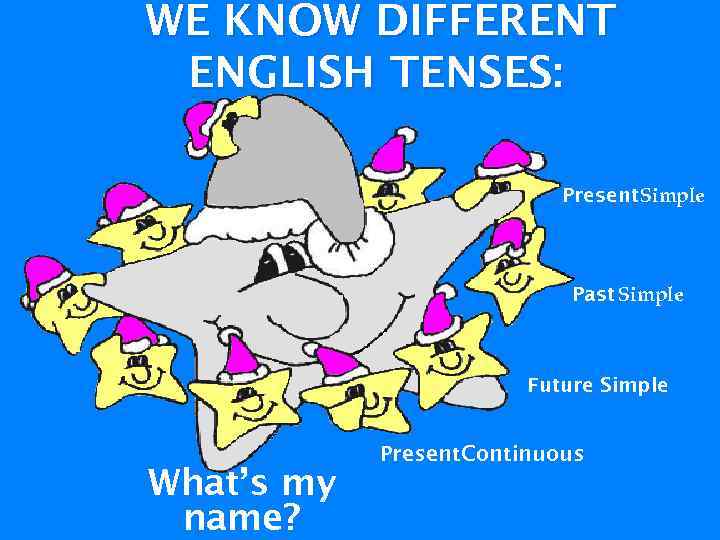 WE KNOW DIFFERENT ENGLISH TENSES: Present Simple Past Simple Future Simple What’s my name?