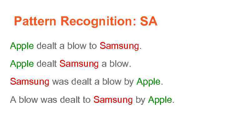 Pattern Recognition: SA Apple dealt a blow to Samsung. Apple dealt Samsung a blow.