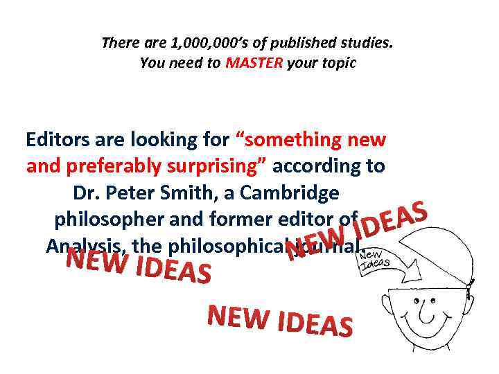 There are 1, 000’s of published studies. You need to MASTER your topic Editors