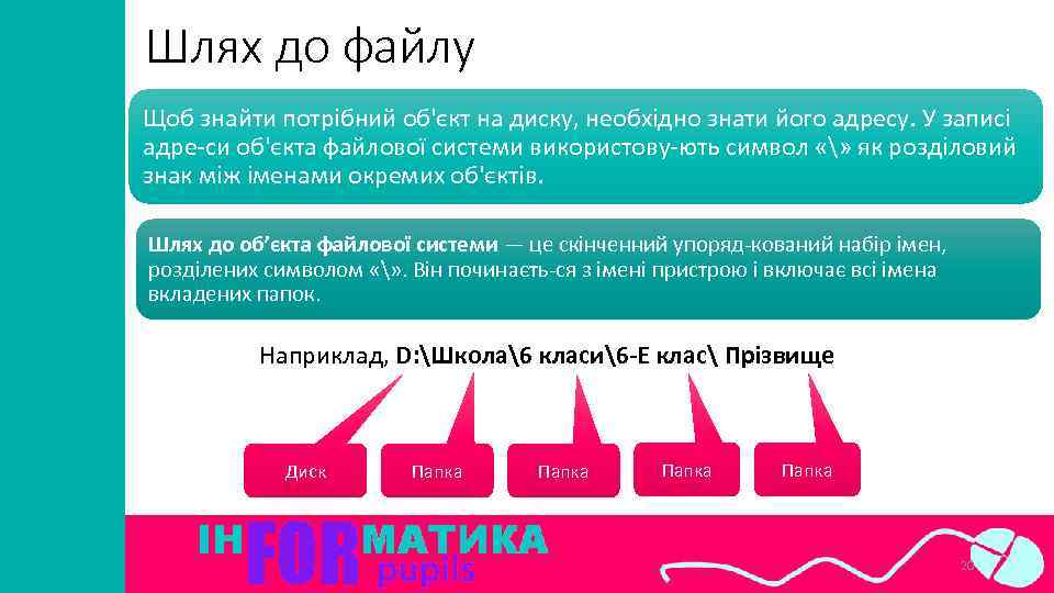 Шлях до файлу Щоб знайти потрібний об'єкт на диску, необхідно знати його адресу. У