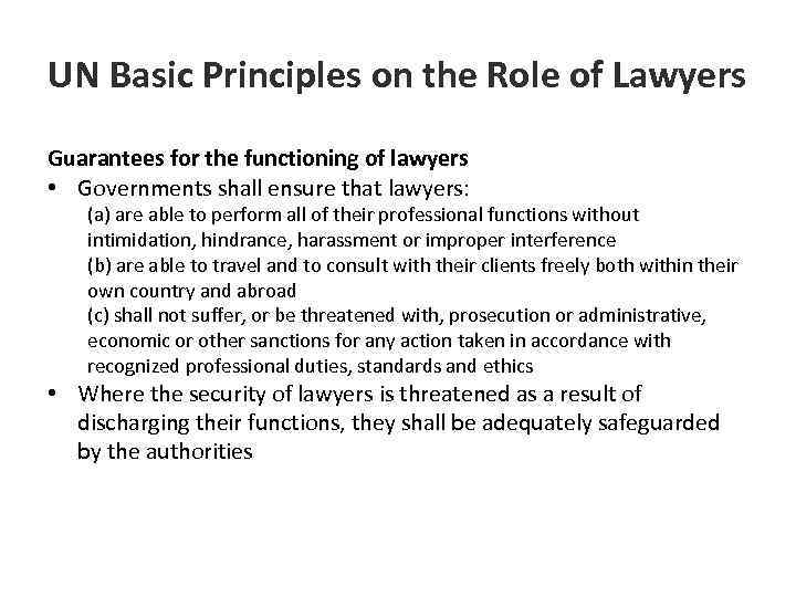 UN Basic Principles on the Role of Lawyers Guarantees for the functioning of lawyers