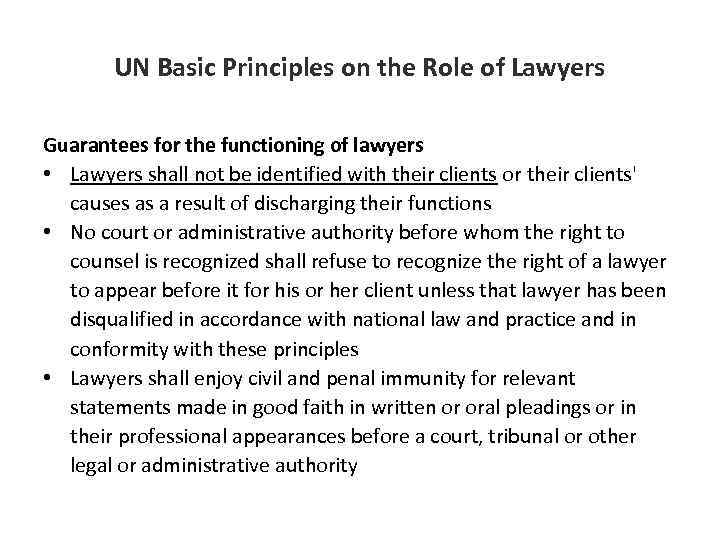 UN Basic Principles on the Role of Lawyers Guarantees for the functioning of lawyers