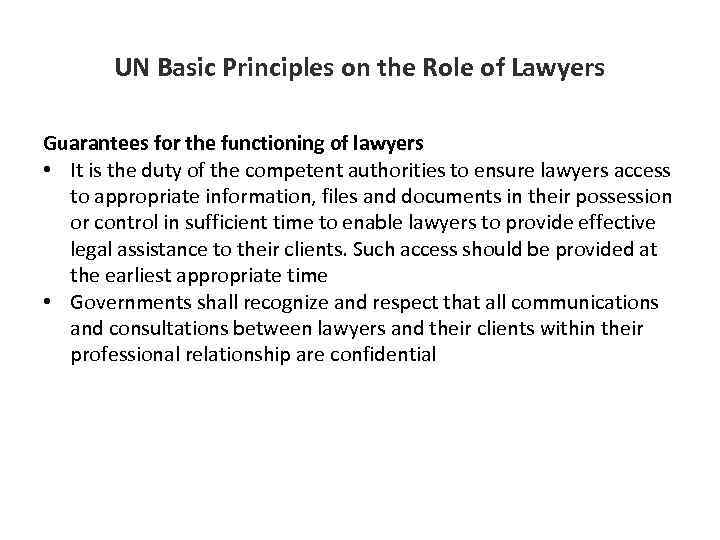 UN Basic Principles on the Role of Lawyers Guarantees for the functioning of lawyers