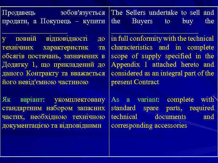 Продавець зобов'язується продати, а Покупець – купити _________ у повній відповідності до технічних характеристик