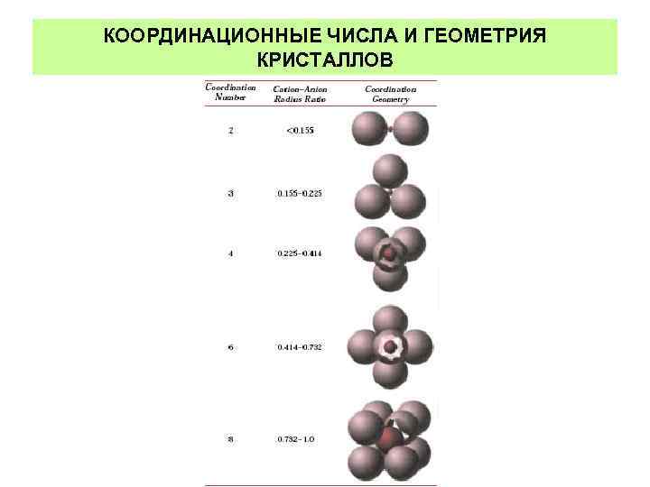 КООРДИНАЦИОННЫЕ ЧИСЛА И ГЕОМЕТРИЯ КРИСТАЛЛОВ 