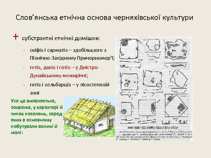 Слов’янська етнічна основа черняхівської культури + субстрактні етнічні домішки: - скіфів і сарматів –