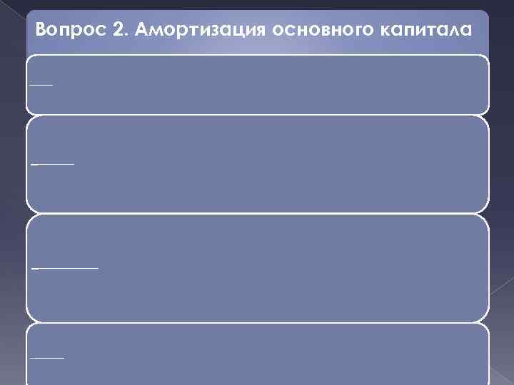 Вопрос 2. Амортизация основного капитала Износ основного капитала может быть физическими моральным. Физический износ