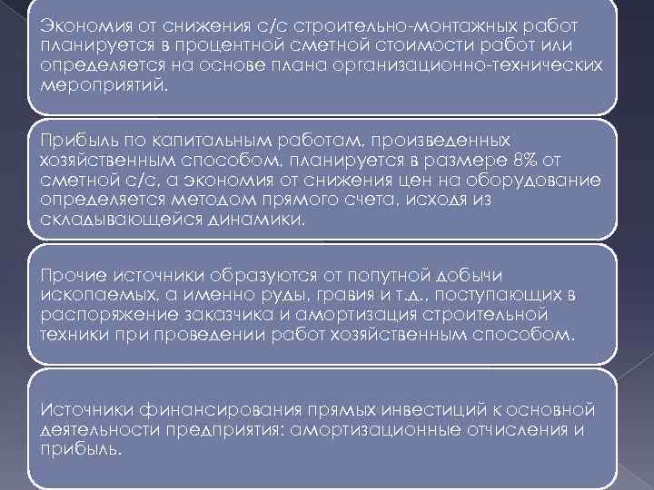 Экономия от снижения с/с строительно-монтажных работ планируется в процентной сметной стоимости работ или определяется