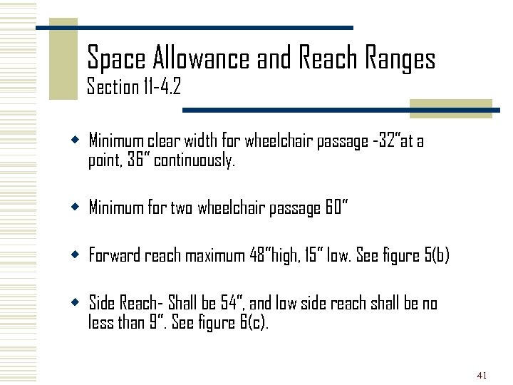 Space Allowance and Reach Ranges Section 11 -4. 2 w Minimum clear width for