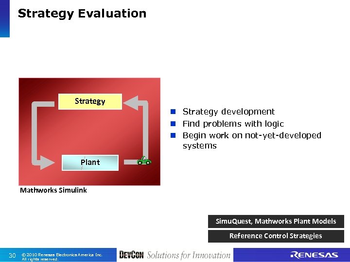 Strategy Evaluation Strategy development n Find problems with logic n Begin work on not-yet-developed