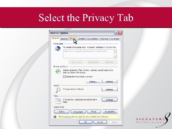 Select the Privacy Tab 