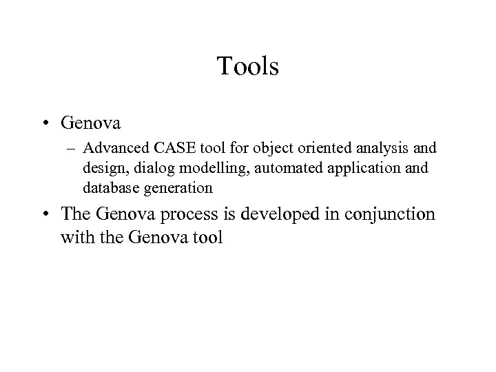 Tools • Genova – Advanced CASE tool for object oriented analysis and design, dialog