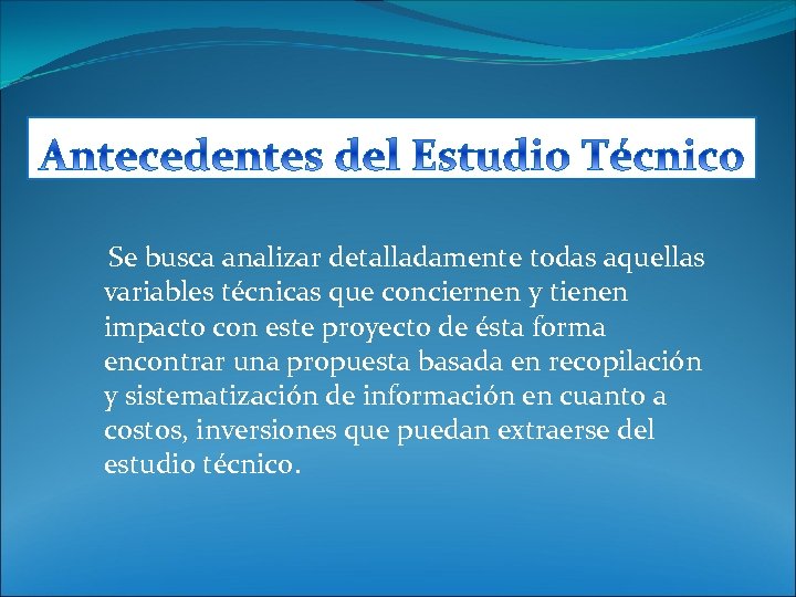  Se busca analizar detalladamente todas aquellas variables técnicas que conciernen y tienen impacto