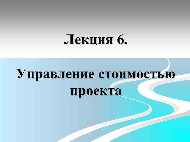 Лекция 6. Управление стоимостью проекта 