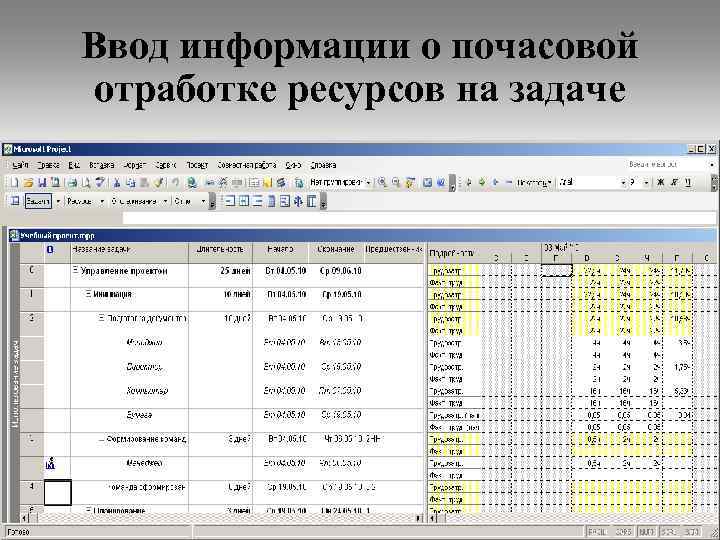 Ввод информации о почасовой отработке ресурсов на задаче 30 