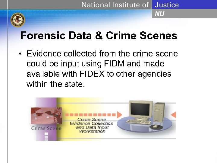 Forensic Data & Crime Scenes • Evidence collected from the crime scene could be
