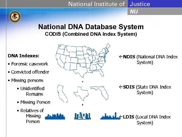 National DNA Database System CODIS (Combined DNA Index System) DNA Indexes: • Forensic casework