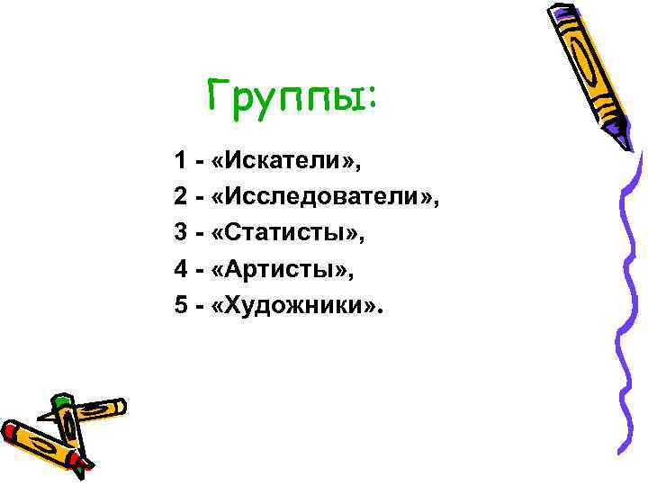 Группы: 1 - «Искатели» , 2 - «Исследователи» , 3 - «Статисты» , 4