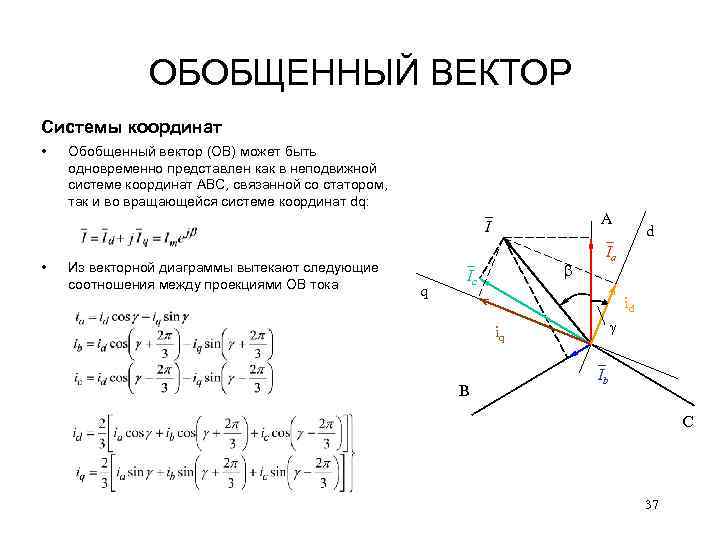 ОБОБЩЕННЫЙ ВЕКТОР Системы координат • Обобщенный вектор (ОВ) может быть одновременно представлен как в