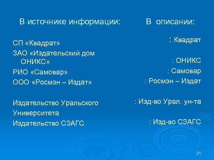 В источнике информации: СП «Квадрат» ЗАО «Издательский дом ОНИКС» РИО «Самовар» ООО «Росмэн –