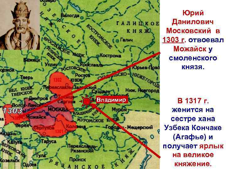 Юрий Данилович Московский в 1303 г. отвоевал Можайск у смоленского князя. Владимир В 1317