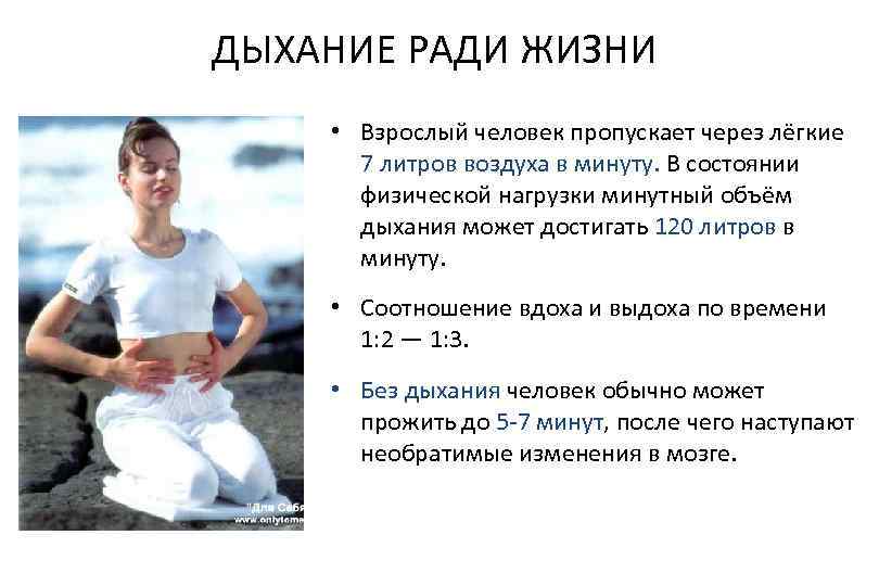 ДЫХАНИЕ РАДИ ЖИЗНИ • Взрослый человек пропускает через лёгкие 7 литров воздуха в минуту.