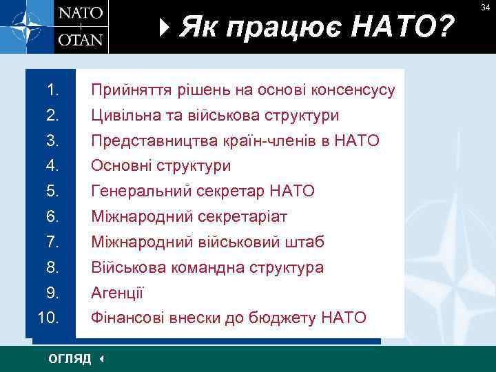  Як працює НАТО? 1. Прийняття рішень на основі консенсусу 1. 2. Цивільна та