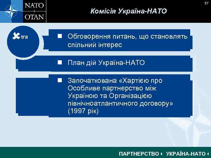 57 Комісія Україна-НАТО tra n Обговорення питань, що становлять n спільний інтерес Defence reform