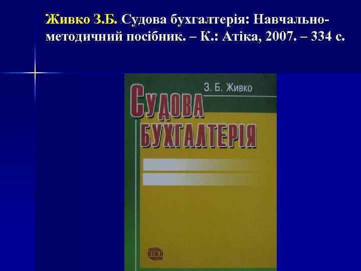 Живко З. Б. Судова бухгалтерія: Навчальнометодичний посібник. – К. : Атіка, 2007. – 334