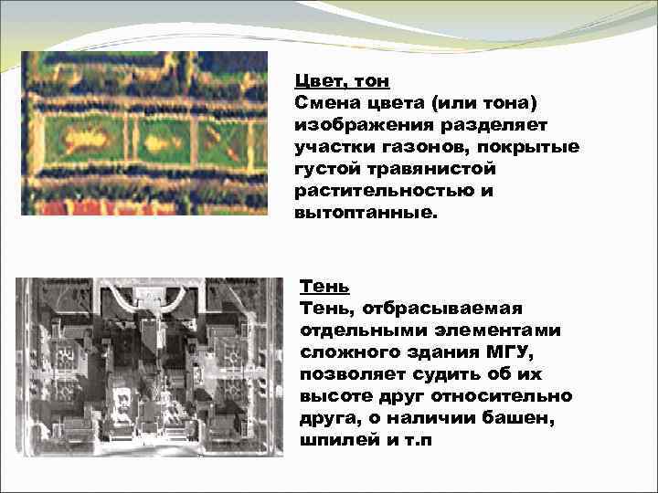 Цвет, тон Смена цвета (или тона) изображения разделяет участки газонов, покрытые густой травянистой растительностью