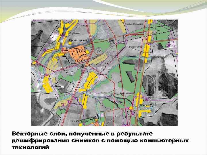 Векторные слои, полученные в результате дешифрирования снимков с помощью компьютерных технологий 