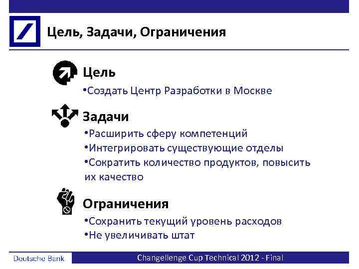 Цель, Задачи, Ограничения Цель • Создать Центр Разработки в Москве Задачи • Расширить сферу