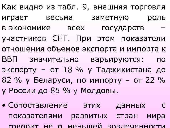 Как видно из табл. 9, внешняя торговля играет весьма заметную роль в экономике всех