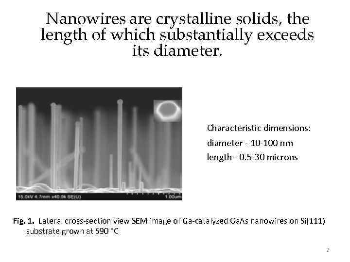 Nanowires are crystalline solids, the length of which substantially exceeds its diameter. Characteristic dimensions: