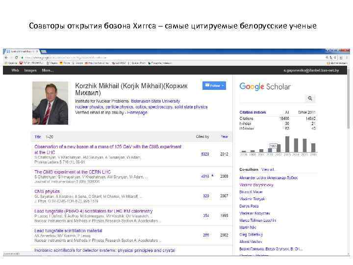 Соавторы открытия бозона Хиггса – самые цитируемые белорусские ученые 