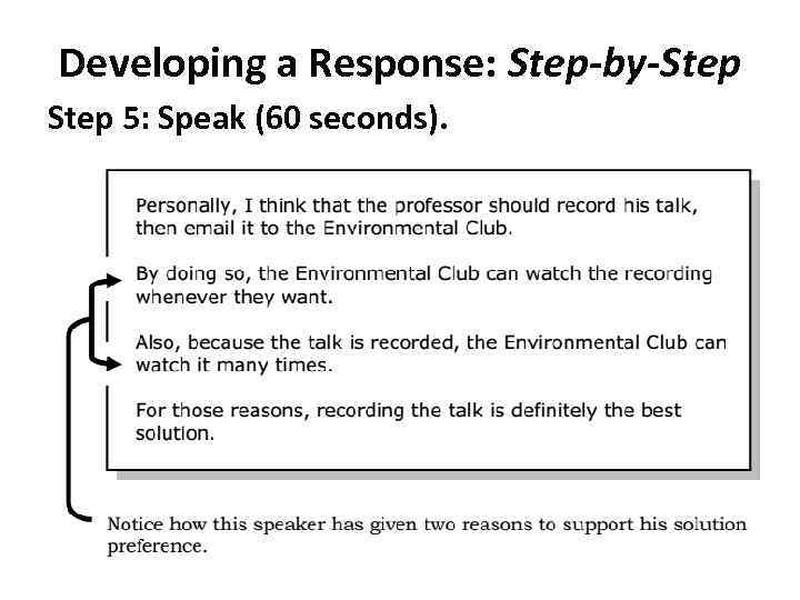 Developing a Response: Step-by-Step 5: Speak (60 seconds). 